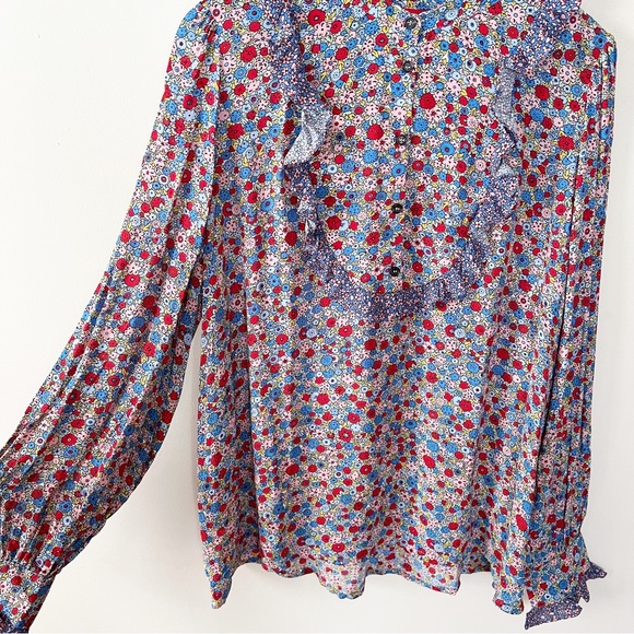 Boden Frilly Printed Popover 1/2 Button Front Blouse Size 14 NEW Blue Floral - Picture 4 of 10